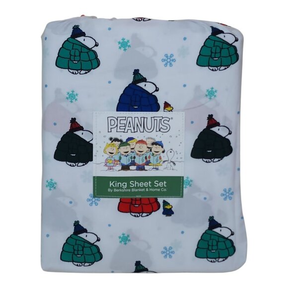 Peanuts Snoopy King Sheet Set By Berkshire Holiday Christmas Igloo Winter 4 pc - Picture 1 of 7